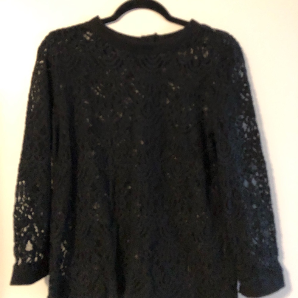 Banana Republic Black Lace Blouse with 3/4 Sleeves and Rounded Neckline